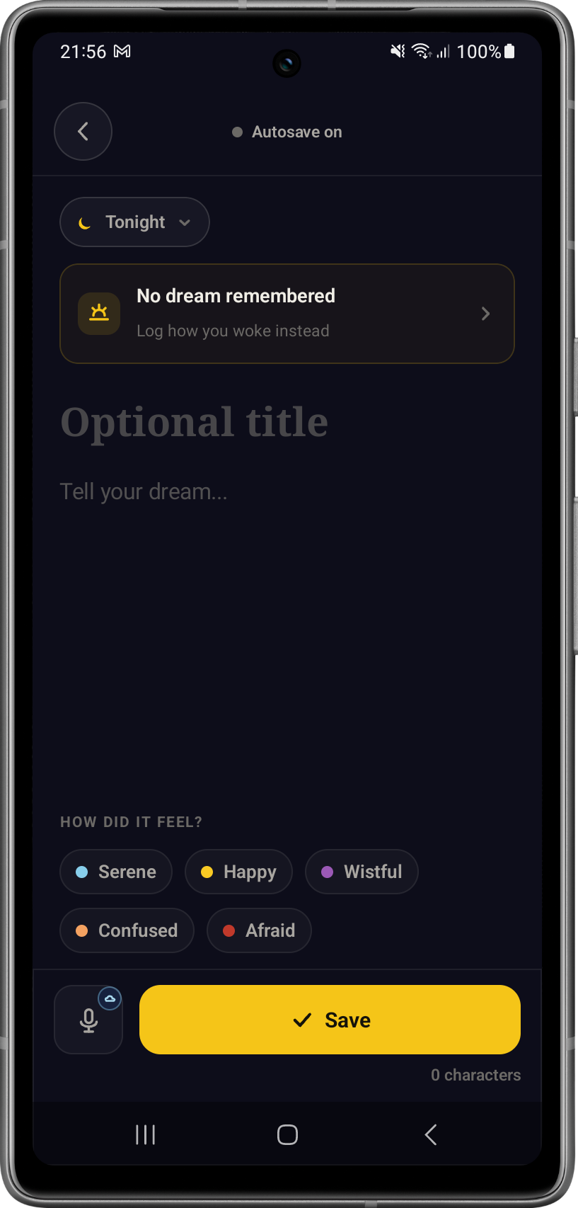Yardena dream editor with autosave on and a Save button